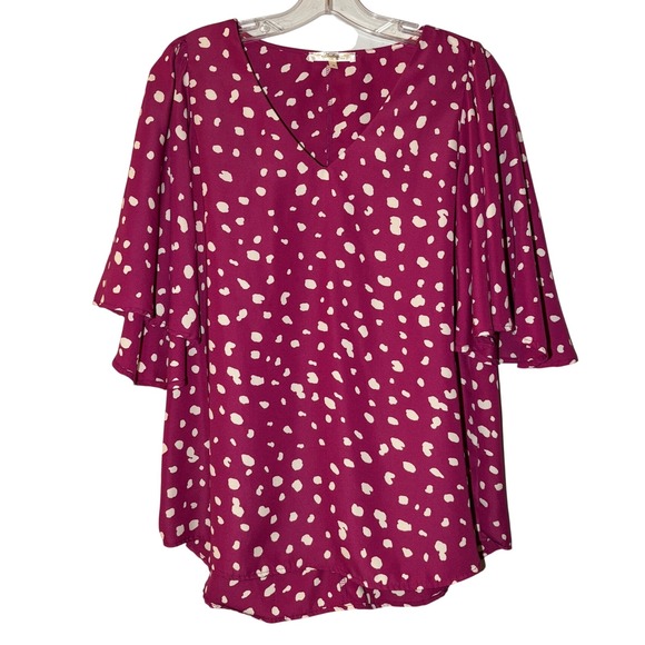 ANDREE BY UNIT Tops - Andree by Unit Blouse Womens Small Magenta Polka Dot‎ Flutter Sleeve